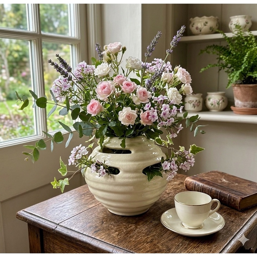 Vintage Red Wing Pottery Beehive Flower Frog Ivory Cream Ceramic Art Pottery